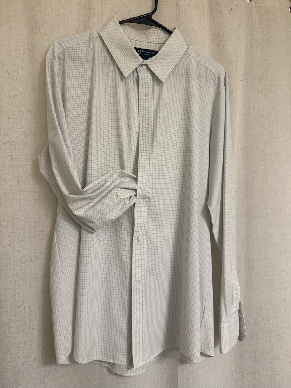 Mizzen+Main Men’s L Trim Fit White Blue Check Performance Dress Shirt
